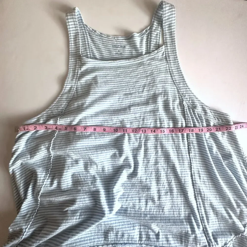 Pilcro Hankey-Hem Swing Tank Womens XL Light Blue Striped Asymmetrical Soft Top